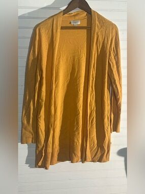 LOFT Mustard Yellow Open Front Lightweight Long Cotton Cardigan Cottagecore